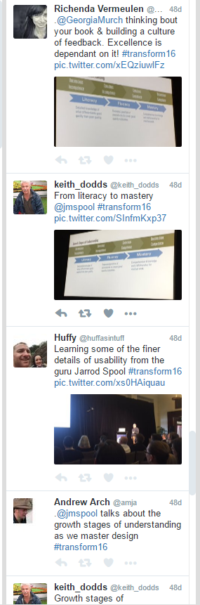 Jared Spool tweets, Transform 16