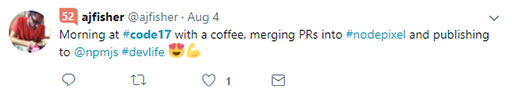 Code 17 in 100 Tweets: coffee merging and publishing