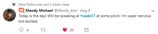 Code 17 in 100 Tweets: Mandy Michael nervous