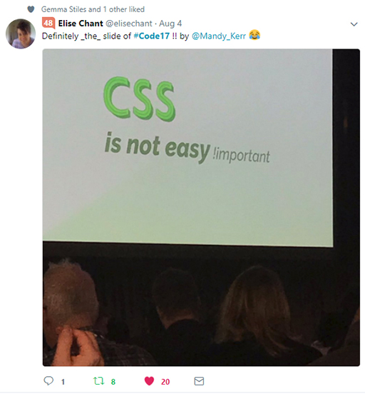Code 17 in 100 Tweets: CSS is not easy