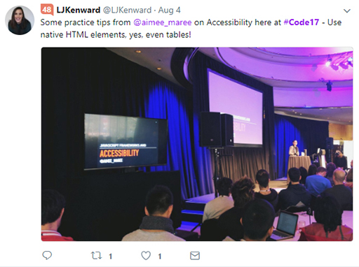 Code 17 in 100 Tweets: Aimree Maree accessibility
