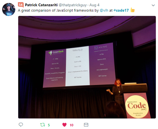 Code 17 in 100 Tweets: Val Head comparing JS frameworks