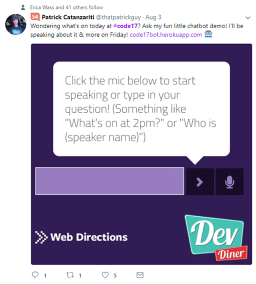 Code 17 in 100 Tweets: Dev Diner chatbot